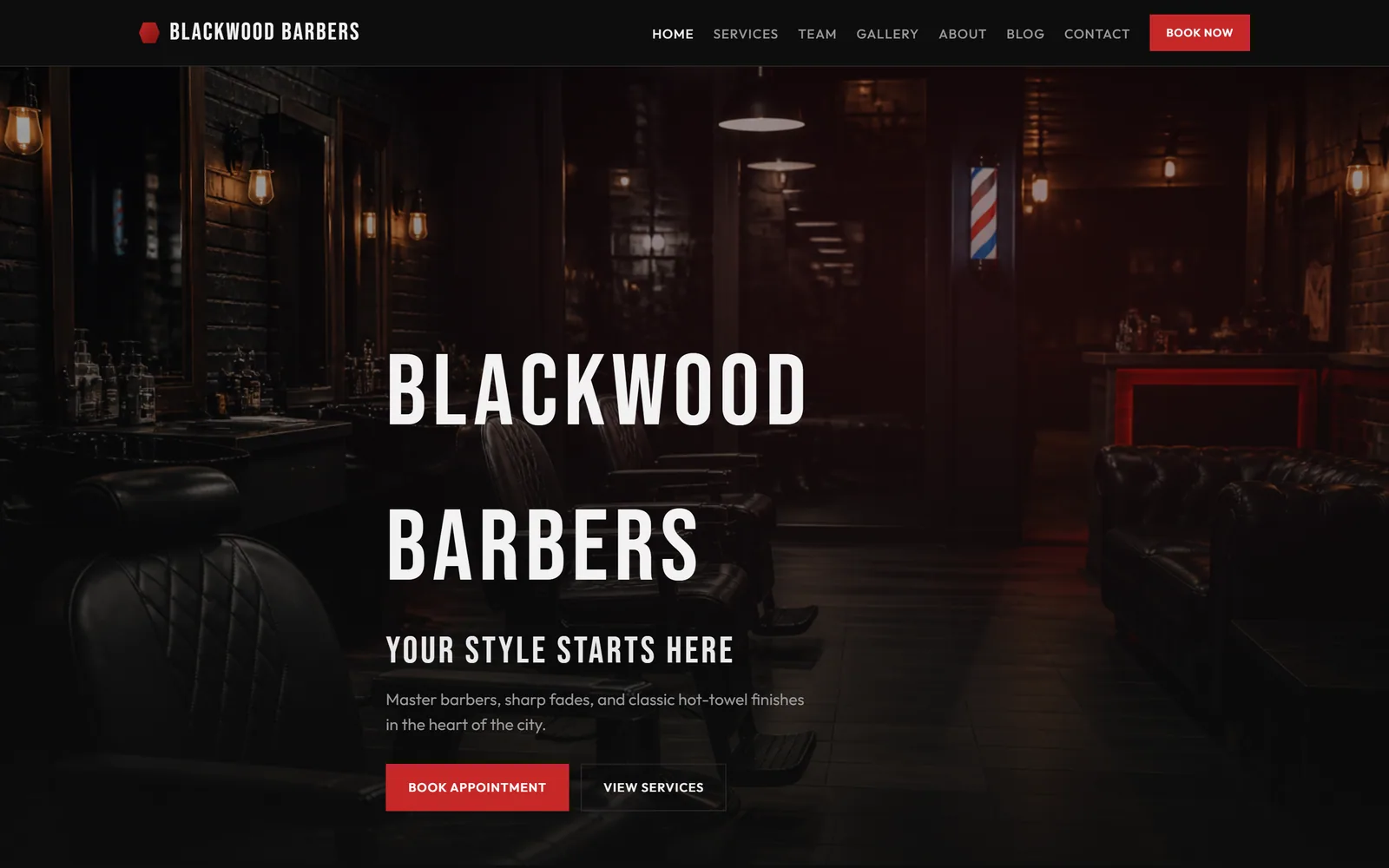 Blackwood Barbers booking demo: book now, services and a live slot engine for a multi-chair shop